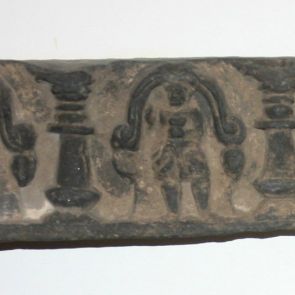 Figures standing under chaitya arches