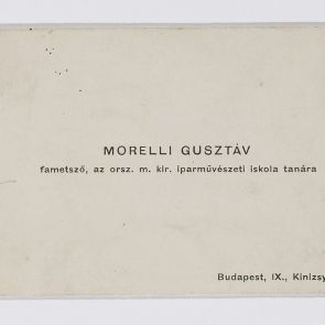 Névjegy: Morelli Gusztáv fametsző, az orsz. m. kir. iparművészeti iskola tanára