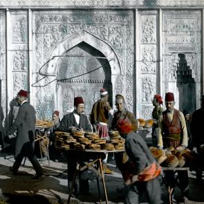 Constantinople. Bread and simit (bagel) vendors by Tophane Fountain