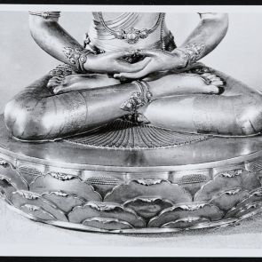 Lotus throne of the statue of Amitabha (created by Dzanabadzar) in the collection of the Museum of Fine Arts in Ulaanbaatar - black and white photo