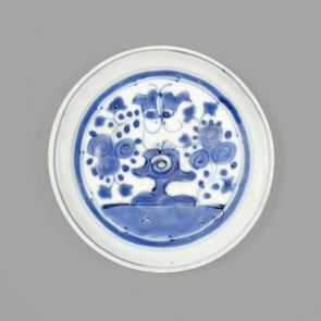 Blue and white plate with butterfly