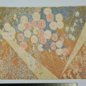 Japanese obi design sample with autumn flower (chrysanthemum) and susuki grass pattern