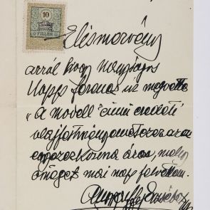 Receipt of the painter Erzsébet (Elisabeth) Angyalffy of a total of one thousand Koronas that Ferenc Hopp paid for her painting "Model"