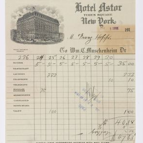 Invoice issued to Ferenc Hopp by Hotel Astor