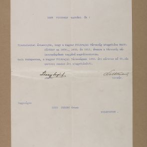 Letter to Ferenc Hopp by Lajos Lóczy and Aurél Littkei, president and secretary of the Hungarian Geographical Society