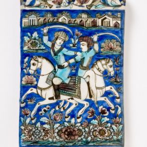 Tile with two figures depicting a duel