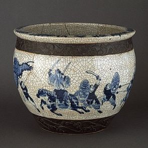 Bulbous vessel with decorative panels imitating bronze