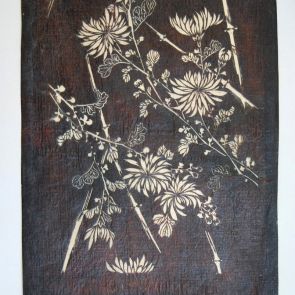 Katagami (textile stencil) with chrysanthemum motifs