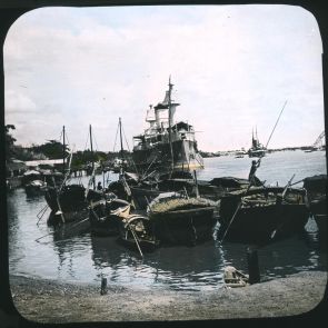 Old armour-plated warships in front of Saigon