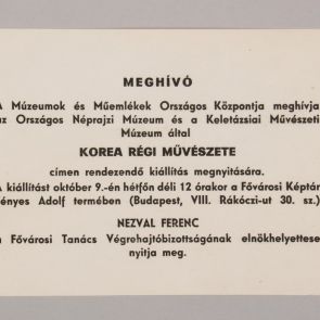 Meghívó a Korea kiállításra módosított ,1950. október 9-éra tervezett megnyitó dátumával