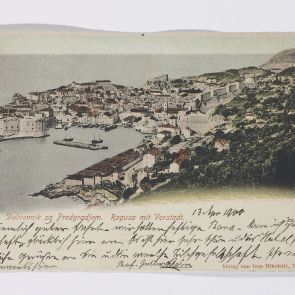 Julius Klein's postcard to Ferenc Hopp from Dubrovnik