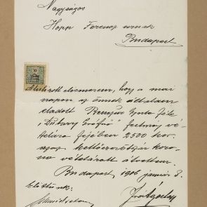 Receipt of 2500 Koronas that was paid by Ferenc Hopp to Ágoston Fró for the painting "Countess Dubarry" by Gyula Benczúr