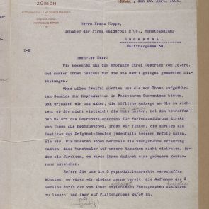 Letter of the Photoglob Company to Ferenc Hopp from Zürich to Budapest