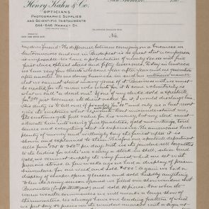 Henry Kahn's letter to Ferenc Hopp from San Francisco