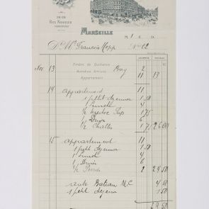 Invoice issued to Ferenc Hopp by Grand Hôtel de Marseille