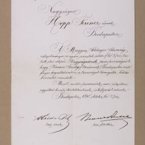 Letter of acknowledgement of the Hungarian Geographical Society to Ferenc Hopp