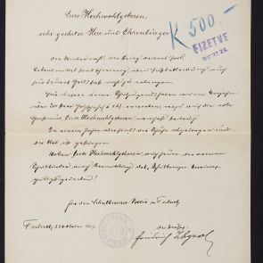 Letter of the Fulnek "Schulkreuzverein" to Ferenc Hopp
