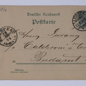 Ferenc Hopp's postcard to Henrik Jurány from Lübeck