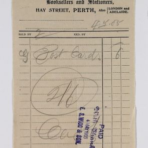 Invoice of the Wigg & Son book and stationery store for postcards