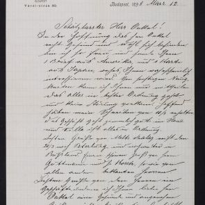 Lux Ferenc beszámoló levele nagybátyjához, Hopp Ferencnek Budapestről Konstantinápolyba