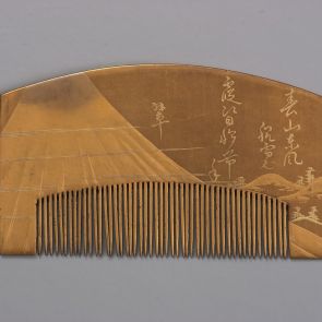 Ornamental comb (sashi-gushi) with landscape of Mount Fuji and poem