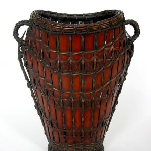 Cup-shaped bamboo vase with two handles