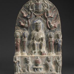 Maitreya with two bodhisattvas and two attendants