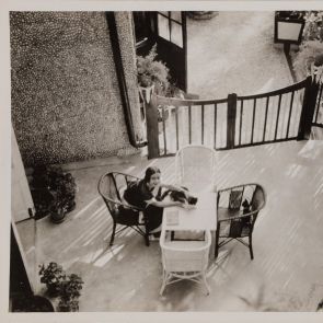 Amrita on the new small terrace in front of her room, photographed from above