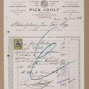 Invoice of Adolf Pick antiquarian about three Oriental artifacts and a painting of Mihály Kovács