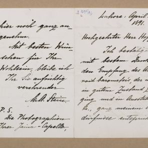 Aurel Stein's letter to Ferenc Hopp from Lahore, with photograph and envelope