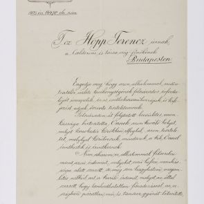 Greeting letter of Károly Kammermayer, Mayor of Budapest, to Ferenc Hopp, on the occasion of his jubilee of 50 years at Calderoni and Co.